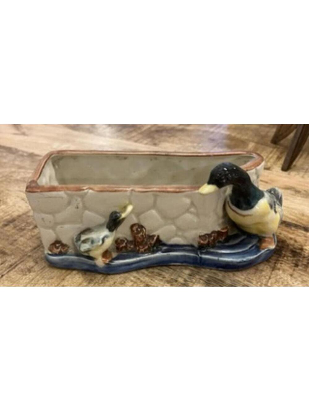 Vintage Ceramic Planter with Duck Figurines, Made in Japan